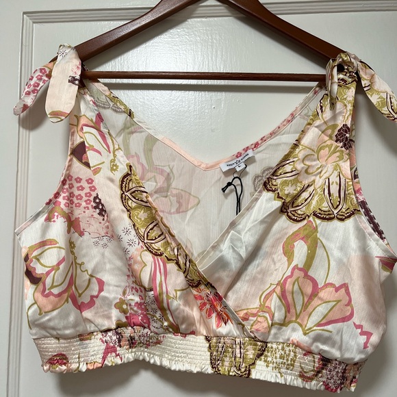 AREA Pink and Green Pleated Crop Top A-Line NWT - Picture 3 of 4